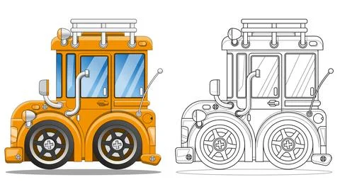 Funny short yellow bus. Stock Illustration