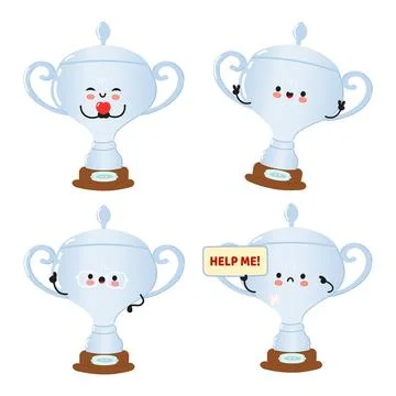 Funny Silver trophy cup characters bundle set. Vector hand drawn doodle sty.. Illustrazione stock