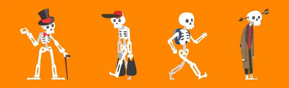 Funny Skeleton Character with Bone and Skull Vector Set Stock Illustration