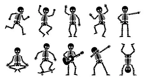 Funny skeleton character collection performing diverse leisure activities a.. Stock Illustration