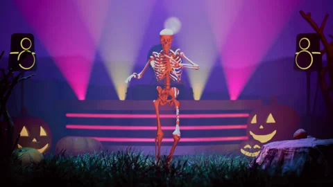 Funny skeleton dancing in the cemetery, Halloween Concept Stock-Footage 314429257