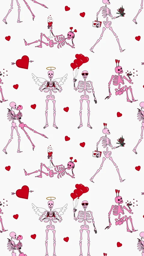 Funny Skeleton with decor for Valentine's day animation Loop Background Stock Footage 263972441
