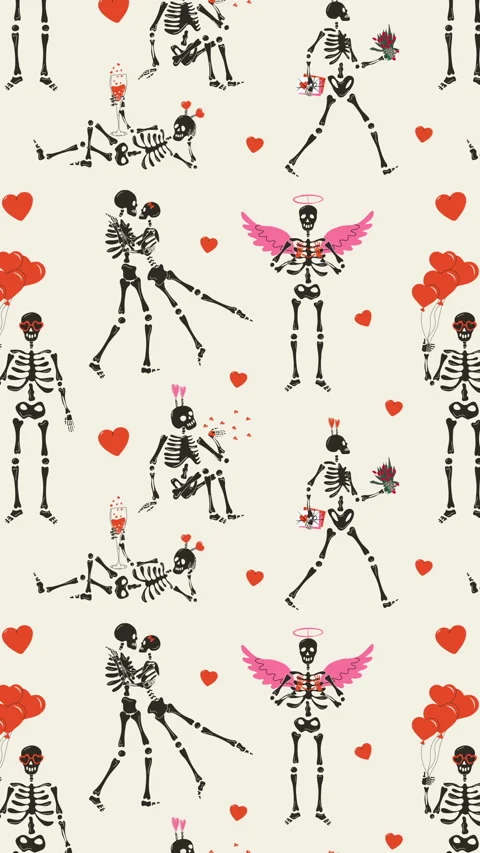 Funny Skeleton with decor for Valentine's day animation Loop Background Stock Footage 263972474