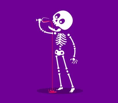 Funny skeleton is drinking a wine Stock Illustration
