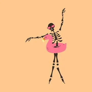 Funny Skeleton with an inflatable circle. Cute character Skeleton Bones Stock Illustration