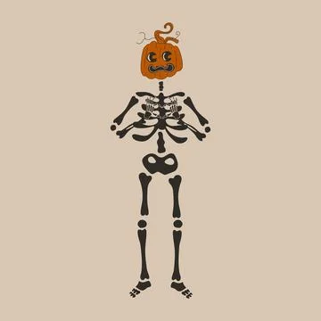 Funny Skeleton with a pumpkin head. Cute character Skeleton Bones Stock-Illustration