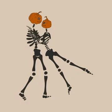 Funny Skeleton with a pumpkin head. Cute character Skeleton Bones Stock-Illustration