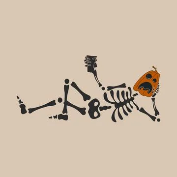 Funny Skeleton with a pumpkin head. Cute character Skeleton Bones Illustrazione stock