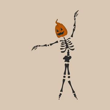 Funny Skeleton with a pumpkin head. Stock-Illustration