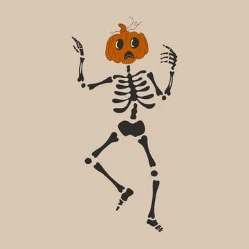 Funny Skeleton with a pumpkin head. Illustrazione stock