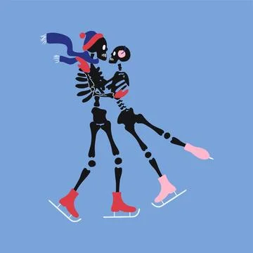 Funny skeleton skating. Cute skeleton bones character. Stock Illustration
