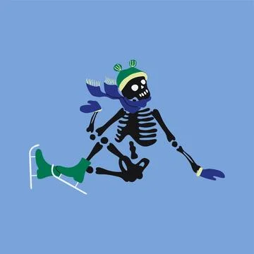 Funny skeleton skating. Cute skeleton bones character. Stock Illustration
