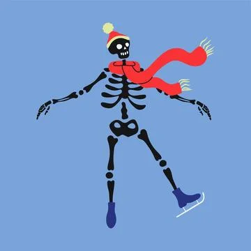 Funny skeleton skating. Cute skeleton bones character. Stock Illustration