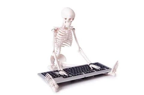 Funny Skeleton working on computer Stock Photos