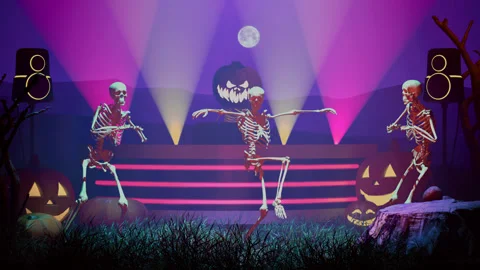 Funny skeletons dancing in the cemetery 3, Halloween Concept Stockbeeldmateriaal 314450175