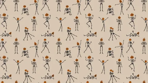 Funny Skeletons with a pumpkin head. Old animation Loop Background. Stock Footage 285599307