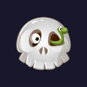 Funny Skull with Cute Worm. Vector Illustration Good For Halloween Or Dia De  Stock Illustration