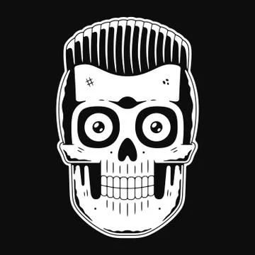 Funny skull. Modern logo. Skeleton. Cool hairstyle. Stock Illustration