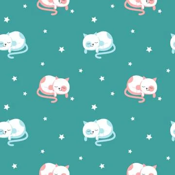 Funny sleeping cats vector seamless pattern Stock Illustration