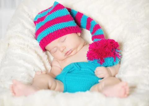 Funny sleeping infant Stock Photos