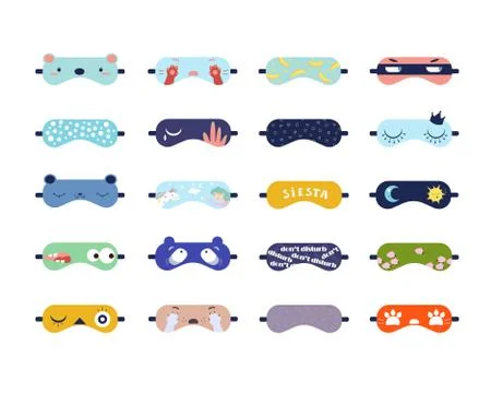 Funny sleeping masks flat vector illustrations set Stock Illustration