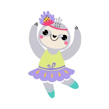 Funny Sloth Animal Ballet Dancing in Skirt and Pointe Shoes Vector Illustration Stock Illustration