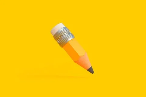 Funny small sharp wooden pencil with rubber eraser flying Illustrazione stock