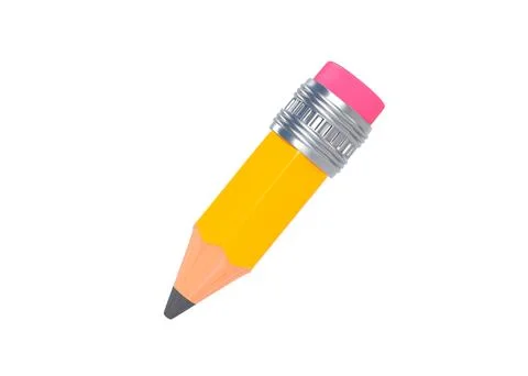 Funny small sharp wooden pencil with rubber eraser isolated on white background Illustrazione stock