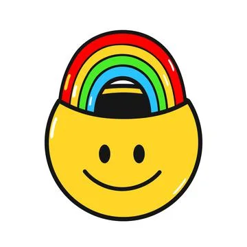 Funny smile face with rainbow inside. Vector hand drawn doodle 90s style cartoon Stock Illustration