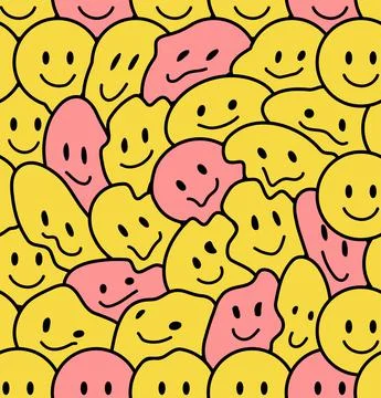 Funny smile faces seamless pattern. Vector doodle cartoon kawaii character Stock Illustration
