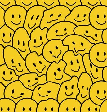 Funny smile faces seamless pattern. Vector doodle cartoon kawaii character Stock Illustration