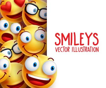 Funny smiley face vector characters happy smiling in the background Stock Illustration