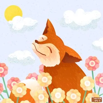 Funny smiling cartoon fox. Stock Illustration