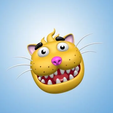 Funny smiling cat face. 3D illustration. Stock Illustration