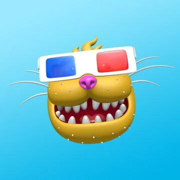 Funny smiling cat muzzle in 3d glasses. 3D illustration. Stock Illustration