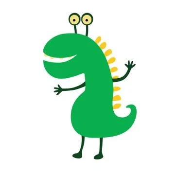 Funny smiling dinosaur. Vector illustration. Cute cartoon character. Stock Illustration