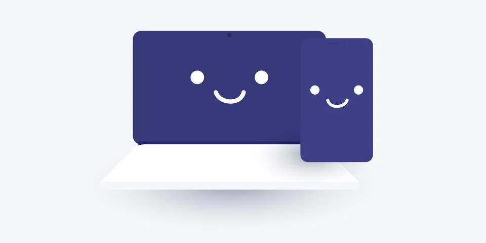 Funny, Smiling Faces on Computer and Mobile Phone Screens - Icon, Emoticon,.. Stock Illustration