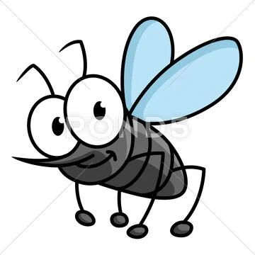 Funny smiling gray mosquito cartoon character Stock Illustration