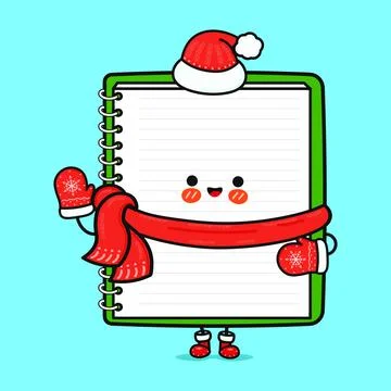 Funny smiling happy Note pad christmas. Vector flat cartoon character illus.. Illustrazione stock