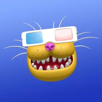 Funny smiling orange cat muzzle in 3d glasses. 3D illustration. Stock Illustration