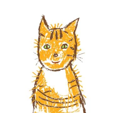 Funny smiling red cat. Crayon, pastel chalk or pencil artistic stroke. Stock Illustration