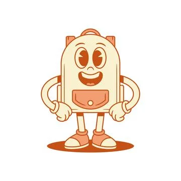 Funny smiling schoolbag back to school cartoon character isometric vector ill Stock Illustration