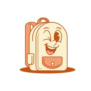 Funny smiling schoolbag back to school cartoon character winked isometric vec Ilustración de archivo