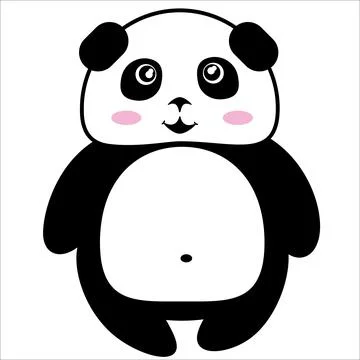 Funny smiling stylized linear black and white standing panda Stock Illustration