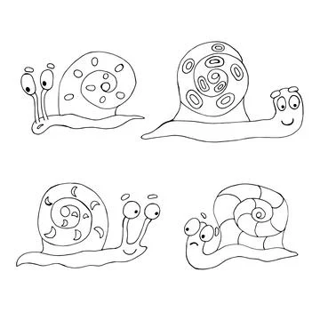 Funny snails. Vector illustration. Comics. Coloring for children and adults Stock Illustration