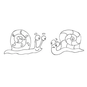 Funny snails. Vector illustration. Comics. Coloring for children and adults Stock Illustration