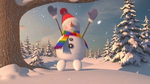 Funny Snowman in the Forest Stock Footage 95125066
