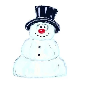 Funny snowman with hat on white background - illustration Stock Illustration