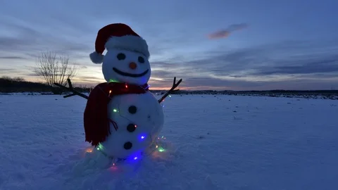 Funny snowman in red hat Stock Footage 89832867