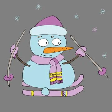 A funny snowman is skiing. Stock Illustration